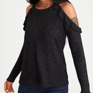 AE Soft & Sexy Plush Gray Cold Shoulder Shirt